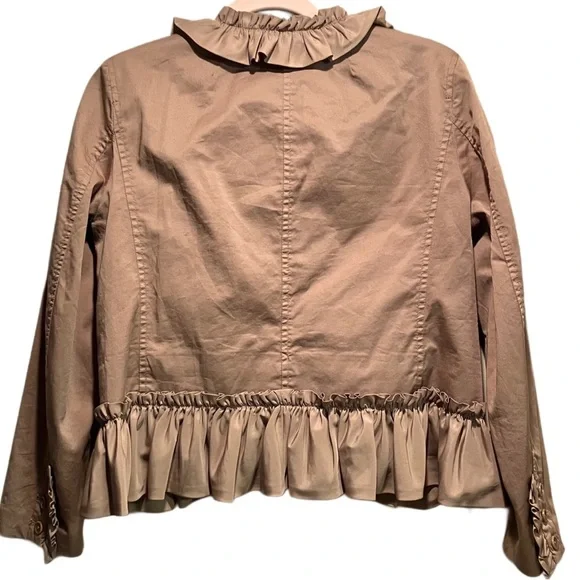 J Crew Tan Frill Peplum Crop Jacket with seersucker lining accents Size 6 - Picture 5 of 12